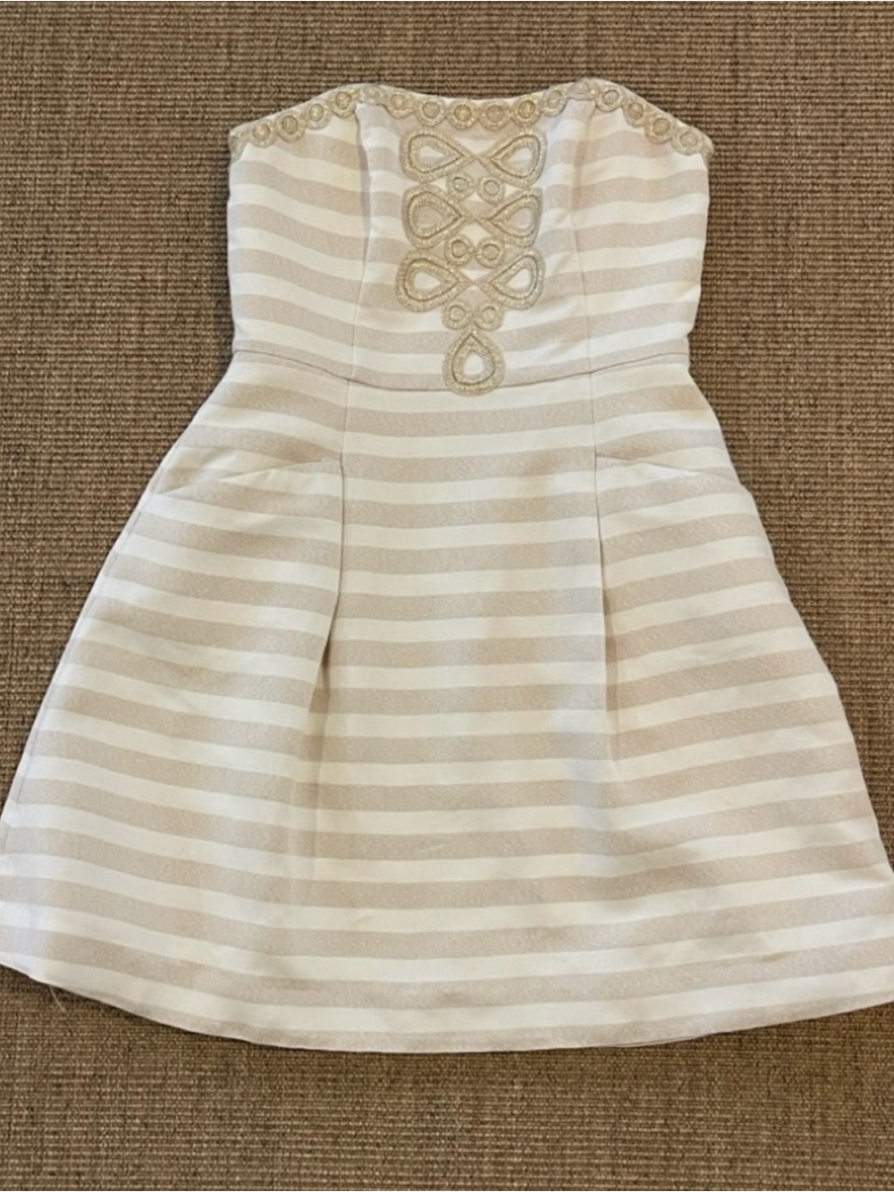 Lilly Pulitzer Blossom Strapless Embroidered Mini Dress Gold Cream Size 12 - Picture 2 of 12